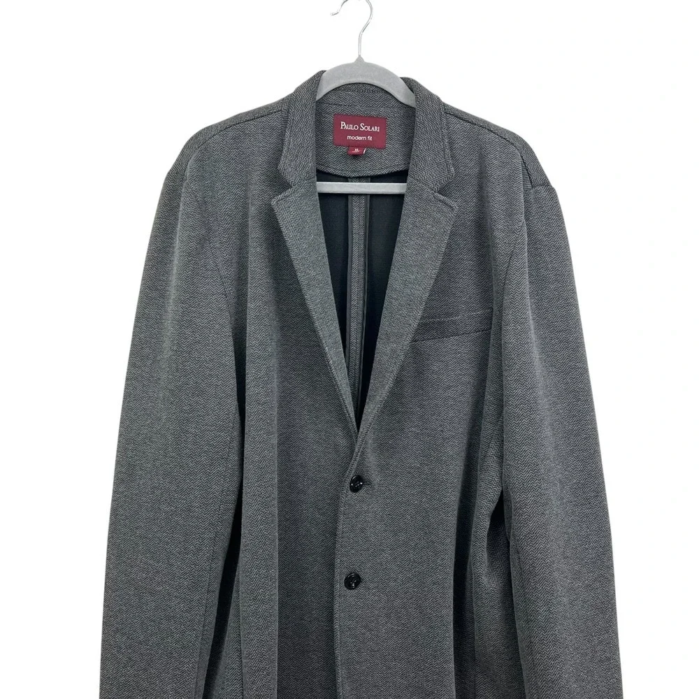 Paulo Solari Mens Modern Fit Knit Blazer Jacket Patch Elbows Herringbone Gray XL
